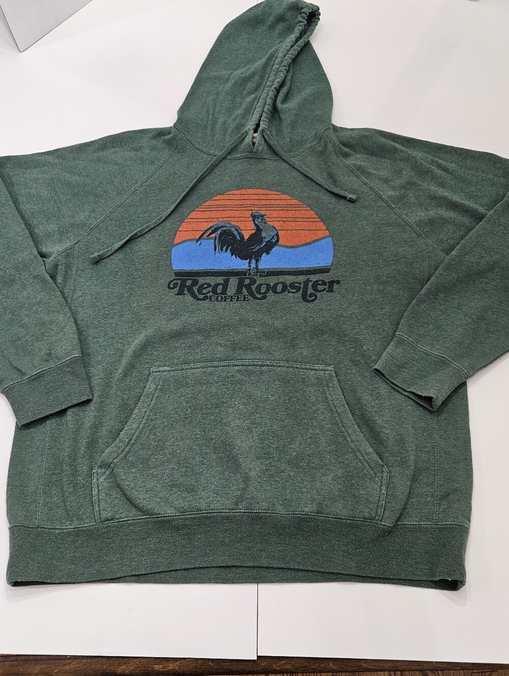 Red Rooster Coffee Green Graphic Hoodie Sweatshirt XL